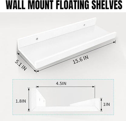 LaVie Home Floating Shelves for Wall Storage Set of 4, 15.6 Inch Picture Ledge Shelf, White Wall Shelves with Lip for Kitchen, Bedroom, Bathroom, and Living Room