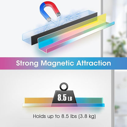 NiHome Magnetic Iridescent Acrylic Book Shelves 2-Pack, 17'' for Whiteboard, Classroom and Fridge Storage, Sleek Design for Large Picture Books and File Holders, Holds up to 8.5 lbs