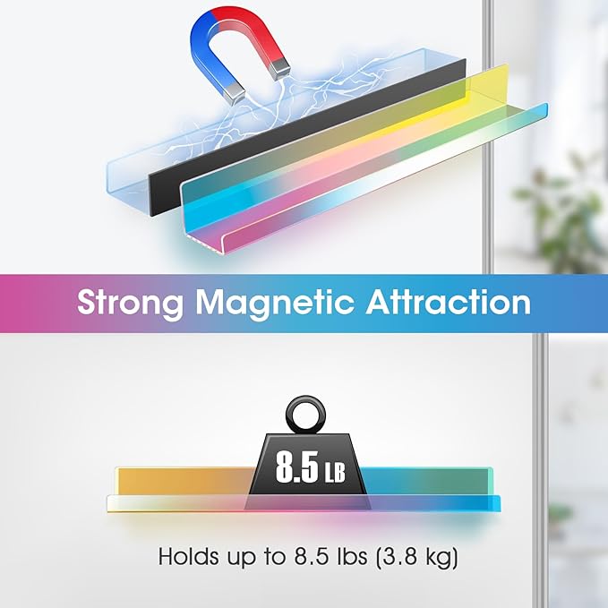 NiHome Magnetic Iridescent Acrylic Book Shelves 2-Pack, 17'' for Whiteboard, Classroom and Fridge Storage, Sleek Design for Large Picture Books and File Holders, Holds up to 8.5 lbs
