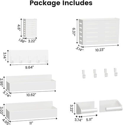 Magnetic Spice Rack for Refrigerator,6 Pack Magnetic Shelf,Fridge Magnet Organizer with Paper Towel Holder,Utensils Racks,Hook Rack,Deepened Basket,Fridge Organizers and Storage White(6 Pack)