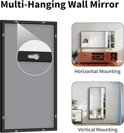 Koonmi Black Framed Bathroom Mirror - Shatterproof 30"x60" Tempered Glass, HD No Distortion, Horizontal/Vertical Mount, Modern Matte Aluminum Alloy Frame
