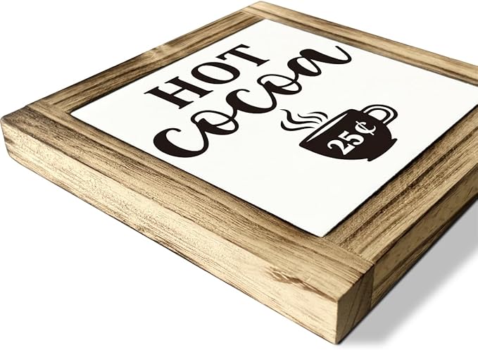 Hot Cocoa Sign, Coffee Bar Set, Wood Desk Sign, Farmhouse Kitchen Decor for Table Shelf, Cafe Station