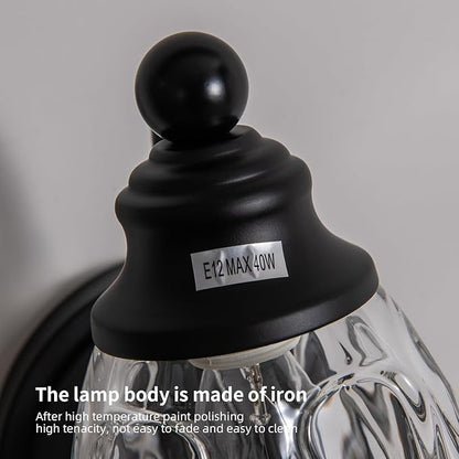 KSRYSZCQ Vintage Black Wall Sconce Set ot Two,Hardwired Matte Black Bathroom sconces Wall Lighting with Glass lampshape,E12 sconces Wall Decor Set of 2 for Living Room Porch Staircase Hallway Bedroom