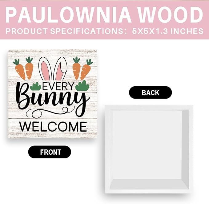 Easter Bunny Sign Decor Spring Easter Bunny Carrot Table Decorations Decor Indoor for Home Office Desk Table Shelf Tiered Tray Every Bunnys Welcome Wooden Sign 5 X 5 Inch