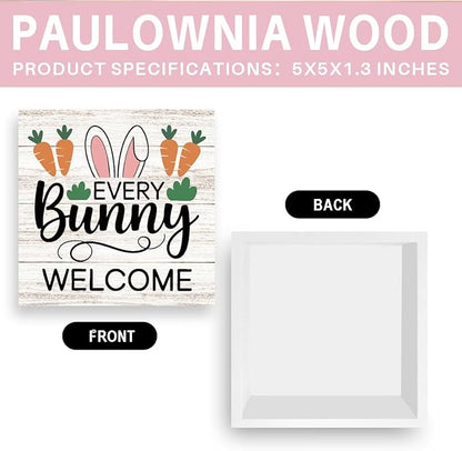 Easter Bunny Sign Decor Spring Easter Bunny Carrot Table Decorations Decor Indoor for Home Office Desk Table Shelf Tiered Tray Every Bunnys Welcome Wooden Sign 5 X 5 Inch