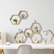 YBING Hexagon Floating Shelves Wall Mounted Farmhouse Wood Storage Honeycomb Wall Shelf Set of 6 Hexagonal Shelves Wall Home Decor Hexagon Shelves for Living Room Bedroom Office, Light Brown