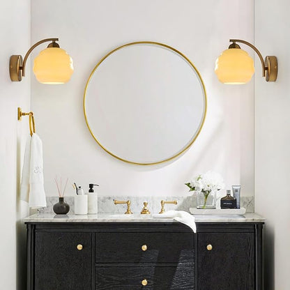 Mid Century Modern Wall Sconces Set of Two Brushed Brass Wall Sconce Gold Glass Wall Lights Globe Wall Mount Light Fixture Vintage Hallway Bathroom Sconces Wall Lighting Set of 2