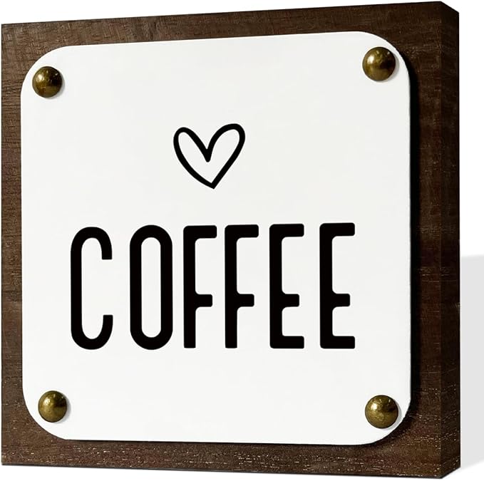 HALUOSI Rustic Coffee Sign Decor, Wooden Box Signs Art, 5.9x5.9 Inch, Multicolor 01, Wood Material