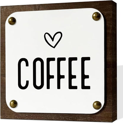 HALUOSI Rustic Coffee Sign Decor, Wooden Box Signs Art, 5.9x5.9 Inch, Multicolor 01, Wood Material