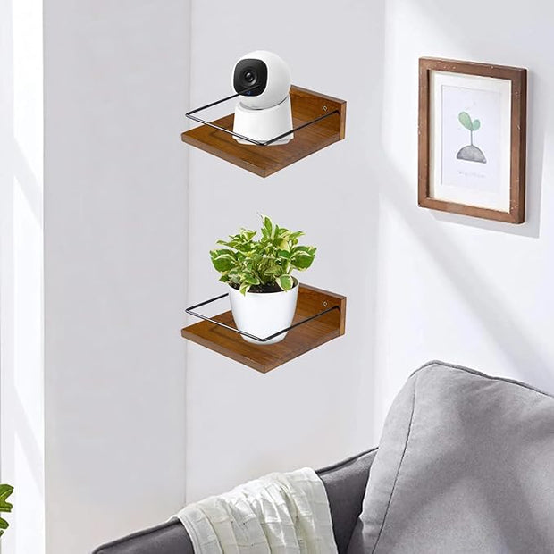 ARTORA Wall Mounted Plant Holder, Wooden Floating Shelves for Flower Pot Wall Hanging Wood Rack Farmhouse Small Decorative Wall Shelf for Bedroom Living Room Bathroom Porch Balcony Decor (2 Pack)