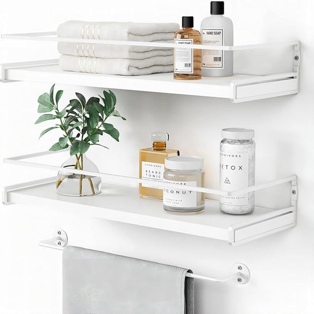 Forbena Bathroom Shelves for Wall Set of 2, White Nursery Floating Book Shelves for Kids Room, Small Wall Mount Bookshelf and Toy Storage Organizer for Baby Toddlers Teens Boys Girls Bedroom