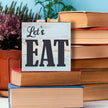 Kitchen Decor Desk Decor Wooden Box Sign Funny Housewarming Gift Rustic Black Wood Block Plaque Box Sign for Home Farmhouse Office Restaurant Kitchen Dining Room Shelf Table Decoration Let's Eat Sign