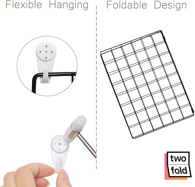 Wire Wall Grid Panel for Photo Display, DIY Iron Picture Frames Collage For Hanging Wall Decor, Foldable Multi Pictures Organizer with 12 Clips, 28'' X 22'' Inch.(2 Pack)