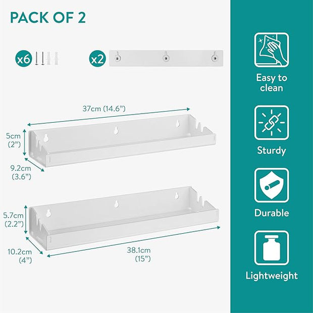 Navaris Opaque White Acrylic Shower Shelves (Set of 2) - Stick On or Screw Mount Adhesive Shelves for Bathroom - No Drilling or Nails Thin Plastic Wall Shelf