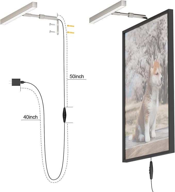 4W Plug in Picture Light for Paintings with Remote Control, 12" LED Art Display Lighting for Gallery, Dartboard, Artwork, Nickel Wall Mounted Picture Frame Light