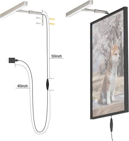 4W Plug in Picture Light for Paintings with Remote Control, 12" LED Art Display Lighting for Gallery, Dartboard, Artwork, Nickel Wall Mounted Picture Frame Light