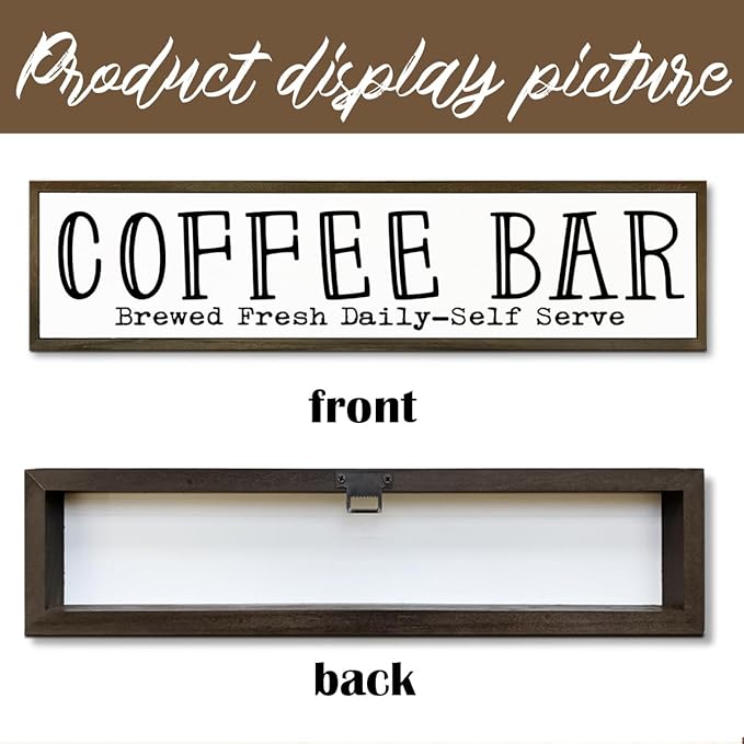 Coffee Bar Signs Decor, Rustic Coffee Station Decors, Coffees Home Decoration for Kitchen Bar, Wall Decors Art, Anniversary Decor, Brewed Fresh Daily Self Serve Sign, 17.8x4x1.2 inches