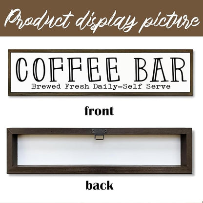 Coffee Bar Signs Decor, Rustic Coffee Station Decors, Coffees Home Decoration for Kitchen Bar, Wall Decors Art, Anniversary Decor, Brewed Fresh Daily Self Serve Sign, 17.8x4x1.2 inches