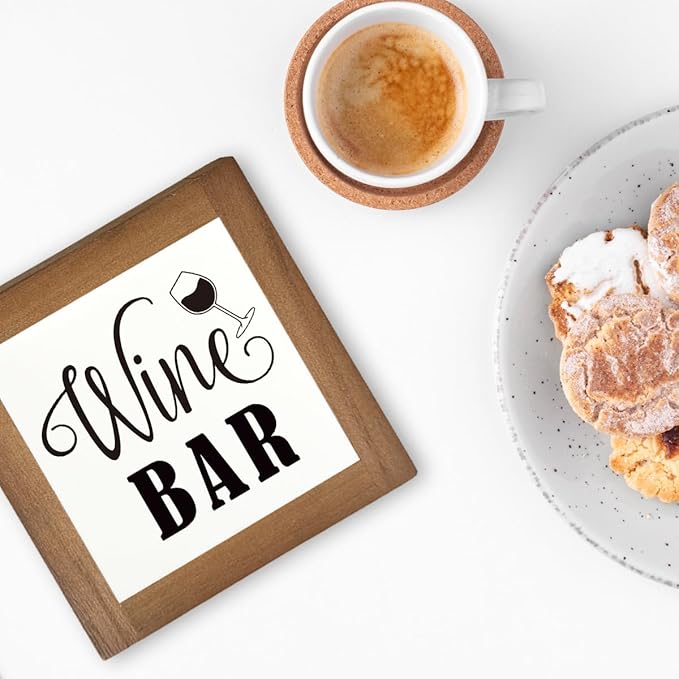 Wine Bar Signs, Box Sign Wood Desk Sign Decors, Wine Bar Decor Set, Decorative Wooden Table Top Decoration, Farmhouse Home Decor for Shelf, Country Style Home Bar Decoration, Coffee Signs C