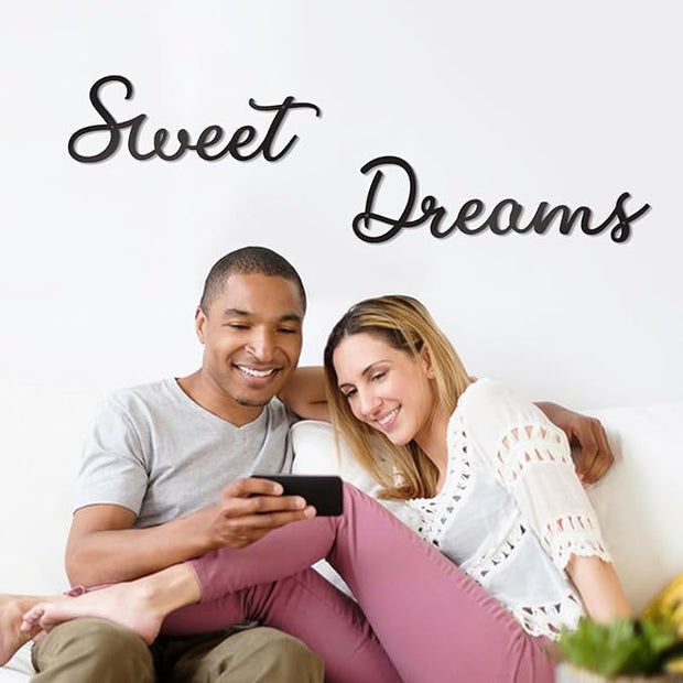 Zzbakress Sweet Dreams Wall Decor Metal Wall Art Large Modern Living Room Farmhouse Sign for Bedroom Black Metal Wall Art for Office and Home Wall Decor (Black, Elegant)