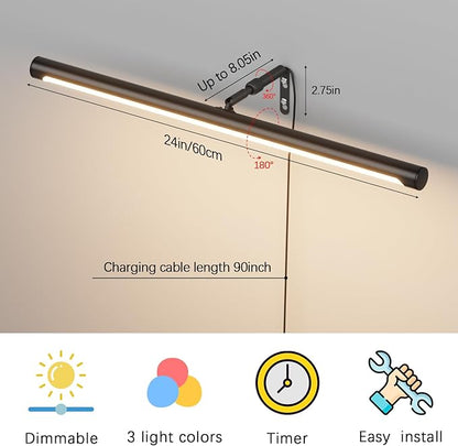 9W Picture Light Plug in, 24" Adjustable LED Art Light with Remote Control, Dimmable Wall Light for Picture Display Dartboard Art Work (Black)