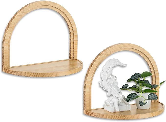 Boho Shelves Wall Decor: Mid Century Modern Floating Shelves with Ledge for Bathroom Bedroom Living Room Nursery
