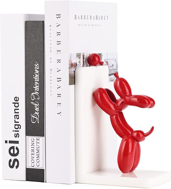 Resin Balloon Dog Book Ends Decorative，Balloon Dog Bookends Animal Bookends，Animal Book Ends for Kids Books，Cute Bookends Unique Book Ends Book Stopper Book Holder for Shelf Office Home Decor