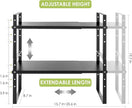 Expandable Cabinet Shelf Organizer Rack, Stackable Kitchen Countertop Organizer Storage Shelves, Adjustable Height Pantry Counter Shelf Riser Spice Rack (Black, 2 Pack)