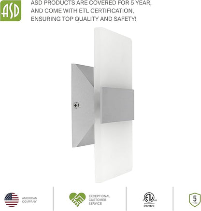ASD LED Indoor Wall Mount Light Fixture - 8 Inch 10W Modern Interior Brushed Nickel Dimmable Wall Sconce Light - ETL 2700K-5000K Adjustable - Hallway, Bedroom LED Wall Lights