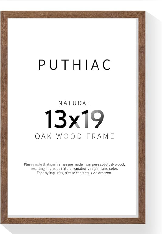 puthiac 13x19 Solid Oak Wood Picture Frame, Fits 11x17 with Mat or 13x19 Without Mat, Wall Display Only, Vertical or Horizontal, Plexi Front, 1 Pack, Walnut
