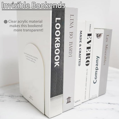 Merrynine Book Ends, 8 Pcs Acrylic Bookends for Shelves, Clear Book Holder, Plastic Bookends for Heavy Books, Book Stopper Organizer for Shelves, Desk, Office, School, 3.93"X4.72"X7.08"