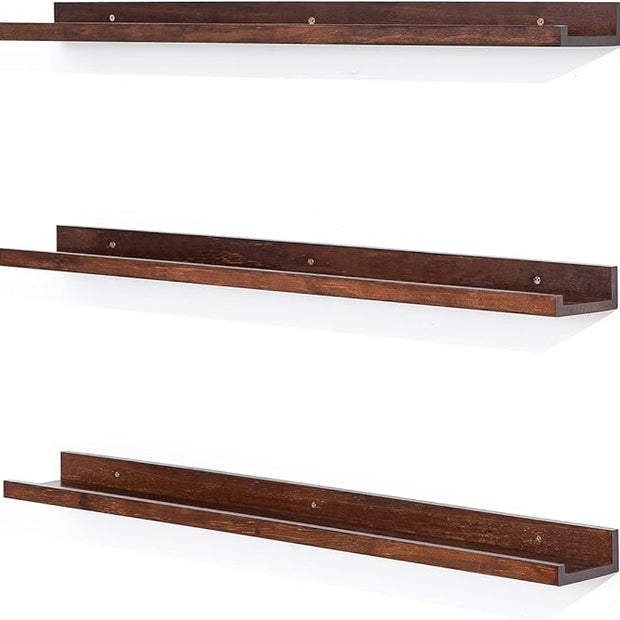 MBYD 36 Inch Wood Floating Shelves Wall Mounted Deep Walnut Picture Ledge Shelf Nursery Book Shelves for Home Decor for Bedrooms, Office, Living Room, Kitchen, 3 Same Sizes