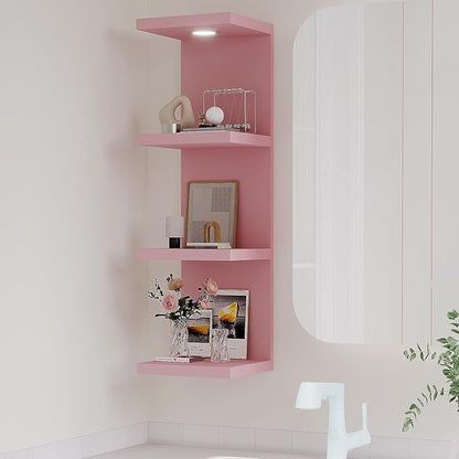 Versatile 4 Tier Wall Shelf Unit,Pink Lack Wall Shelf,Display Floating Shelf with LED Remote Control Light