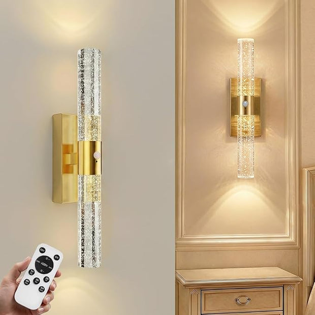 Motion Sensor Wall Sconces Battery Operated, Rechargeable Wall Sconce, 3CCT Battery Wall Sconce, 12000mAh Dimmable with Remote for Bedroom, Living room, Hallway Decor (15.3 inch – Gold - 1 Pack)