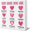 Valentines Day Decor - Valentines Decor - Christian Desk Sign - God Says You Are Loved Bible Verse Wood Sign Home Living Room Bedroom Desk Shelf Table Tabletop Decorations 5×5 Inches
