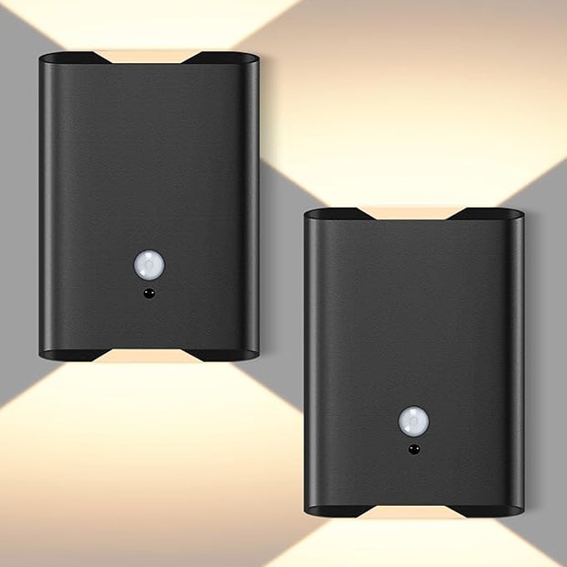 Motion Sensor Wireless Wall Sconce Set of 2 - Battery Operated Wall Light with Timer&Remote Control, 3 Color Temp & Brightness Adjustable 6000mAh Rechargeable for Stairs Bedroom Living Room, Black