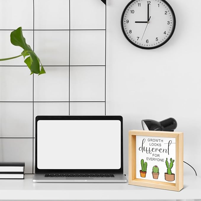 Inspirational Plant Decor Sign - Office Gift for Plant Lover Coworker - Double-sided Cactus Decor for Tiered Tray Table Desk Shelf Decoration