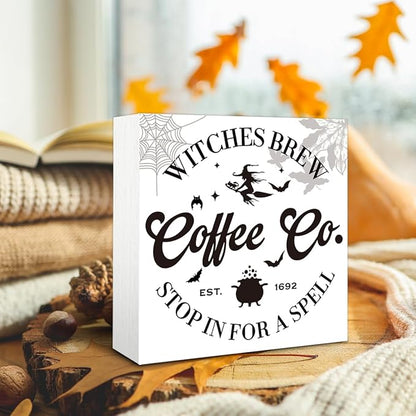 Halloween Coffee Bar Decor, Rustic Box Sign Tabletop, Coffee Bar Decor, Halloween Home Decoration, Farmhouse Decoration for Shelf 5 * 5inch