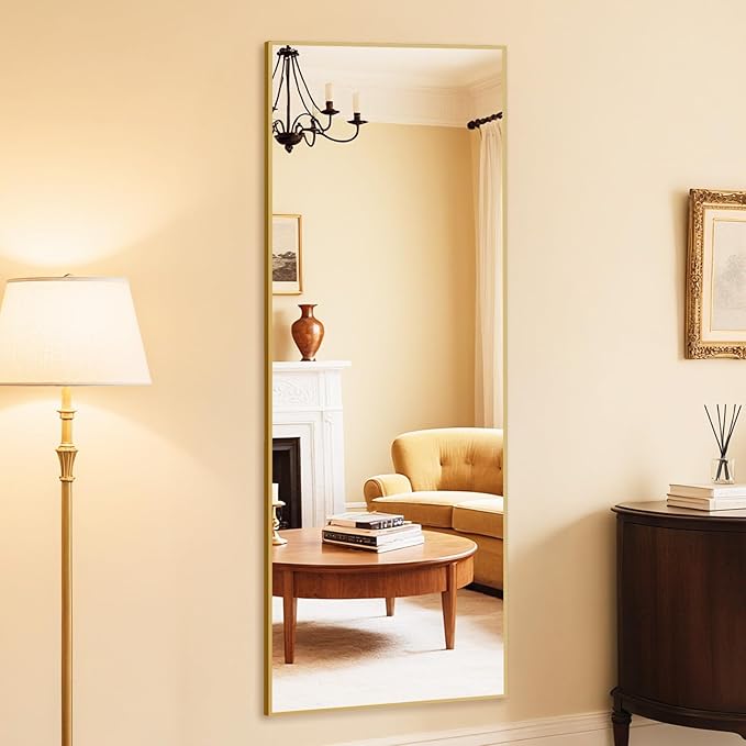 DUMOS Wall-Mounted Full Length Mirror 25"x 71" for Bedroom, Full Body Floor Mirror with Stand, Hanging or Leaning for Wall, Gold
