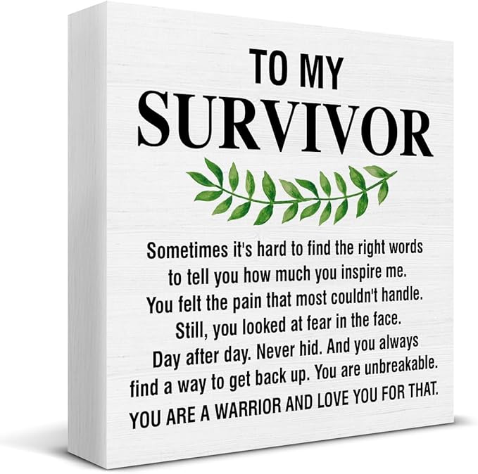Inspirational Gift for Cancer Survivor, Cancer Survivor Gifts for Men Women Christian, Get Well Soon Gift, Cheer up Gifts, You Are a Warrior Wooden Sign Desk Table Shelf Decor 5 x 5 Inches
