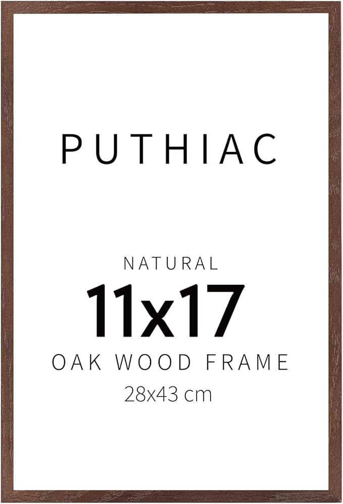 puthiac 11x17 Solid Oak Wood Picture Frame, Fits 8x12 with Mat or 11x17 Without Mat, Wall Display Only, Vertical or Horizontal, Plexi Front, 1 Pack, Walnut