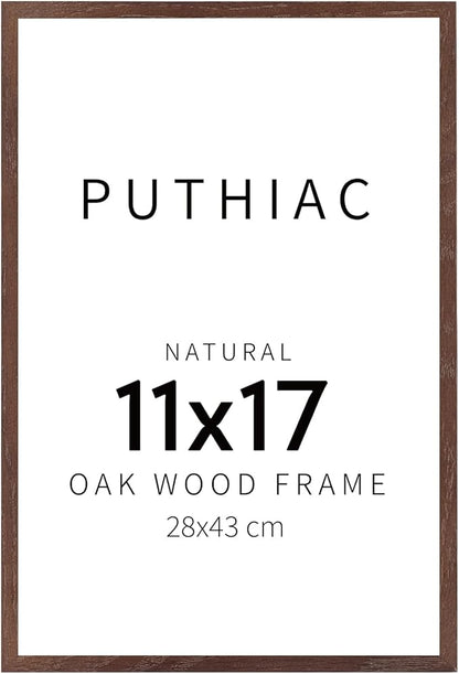 puthiac 11x17 Solid Oak Wood Picture Frame, Fits 8x12 with Mat or 11x17 Without Mat, Wall Display Only, Vertical or Horizontal, Plexi Front, 1 Pack, Walnut