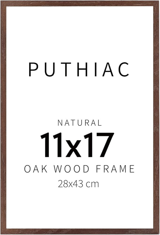 puthiac 11x17 Solid Oak Wood Picture Frame, Fits 8x12 with Mat or 11x17 Without Mat, Wall Display Only, Vertical or Horizontal, Plexi Front, 1 Pack, Walnut