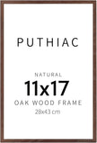 puthiac 11x17 Solid Oak Wood Picture Frame, Fits 8x12 with Mat or 11x17 Without Mat, Wall Display Only, Vertical or Horizontal, Plexi Front, 1 Pack, Walnut