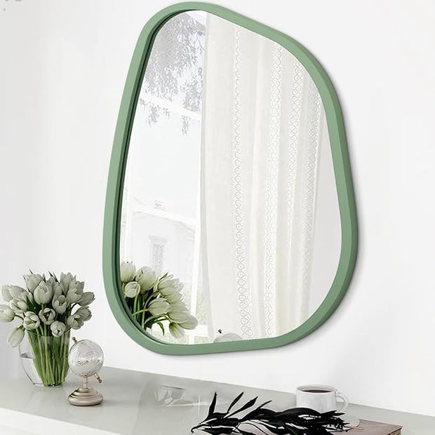 Asymmetrical Mirror for Wall Irregular Wood Frame Modern Unique Wall Mirror Decorative Vanity Bathroom Living Room Bedroom Entryway Hallway Artistic Mirror 20"x16"