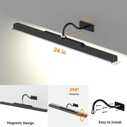 Picture Light for Wall Black, 6000mAh Rechargeable Battery Operated Gallery Lighting LED,Cordless Wireless Remote Dimmable Lighting for Art Frame(24 in, 2 Pack)