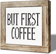 But First Coffee Wood Sign, Farmhouse Cafe Wooden Box Decor, Rustic Wooden Table Top Decoration, Coffee Bar Table Decoration Gift, Office Desk Sign 5.9X5.9 Inches