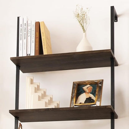 aboxoo Ladder Shelf Open Bookshelf 5-tier Wood Wall-mounted Bookcase Storage Rack Open Back Industrial Modern Plant Flower Stand Utility Organizer Bookcase Metal Frame Furniture Office Kitchen Bedroom