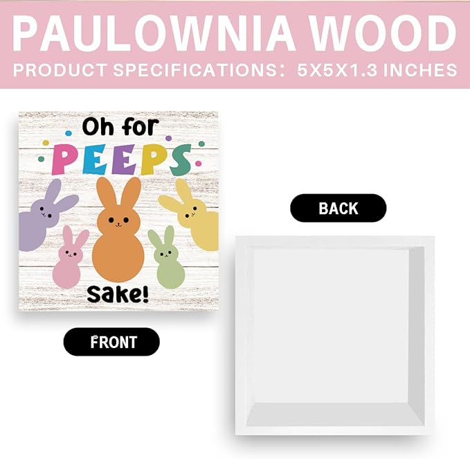 Easter Sign Cute Easter Peeps Bunny Decor Spring Bunny Table Decorations Decor Indoor for Office Desk Table Shelf Tiered Tray Oh Peeps Sake Wooden Sign 5 X 5 Inch