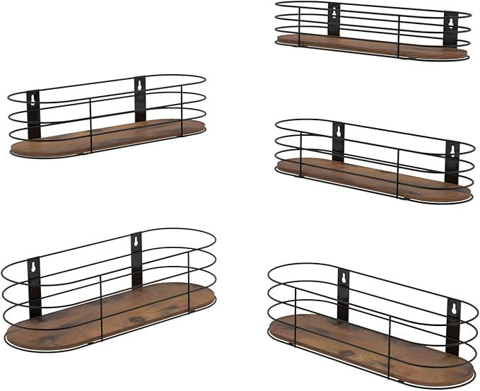 Calenzana Oval Floating Wall Shelves Set of 5, Rustic Wood Frame Hanging Shelf for Bathroom Bedroom Kitchen Living Room Study